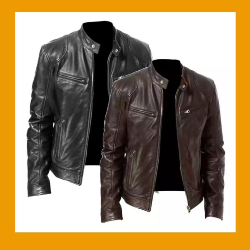 Jaket kulit pria/jaket resing/jaket motor/jaket keren/Jaket mandarin