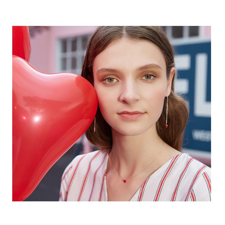 Anting wanita Korea Merah Hati Modern - Anting Rantai super Panjang