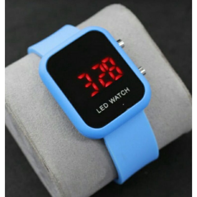 jam tangan LED Digital wanita jam tangan digital LED watch / jam tangan kekinian LED Digital / jam led karakter-Biru muda
