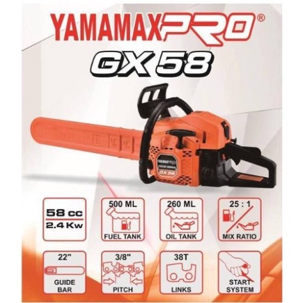 Chainsaw 22 inch Yamamax Pro GX 58 Mesin Senso Gergaji Kayu Pohon