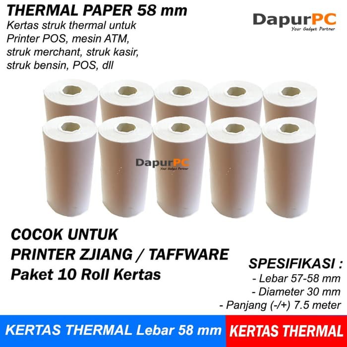 

Thermal Paper 58 X 30 mm 10 Roll Kertas Struk Untuk ATM Printer Zjiang