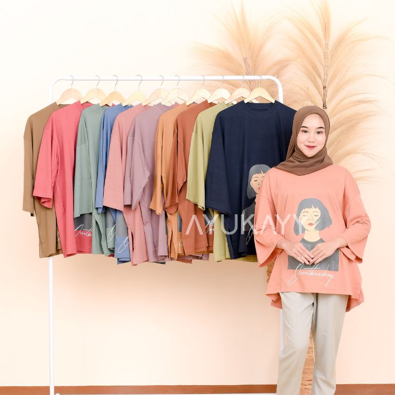 Atasan Oversize Sablon Gambar Gadis - OVERTHINKING- / Atasan Oversize Kekinian / Atasan Oversize Lengan 7/8