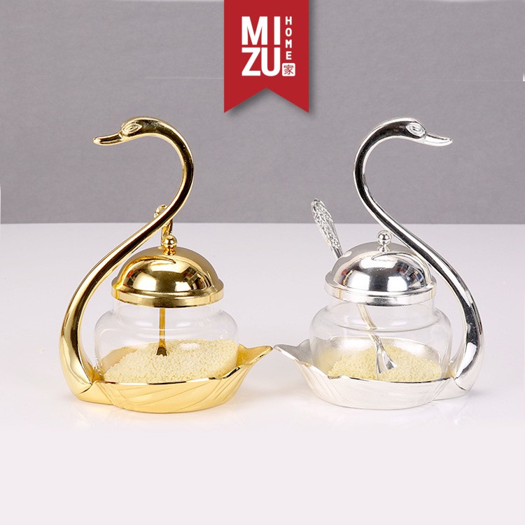 MIZU HARICHO Decorative Sugar Seasoning Glass Jar & Spoon Toples Kaca Snack Gula & Sendok Emas-2
