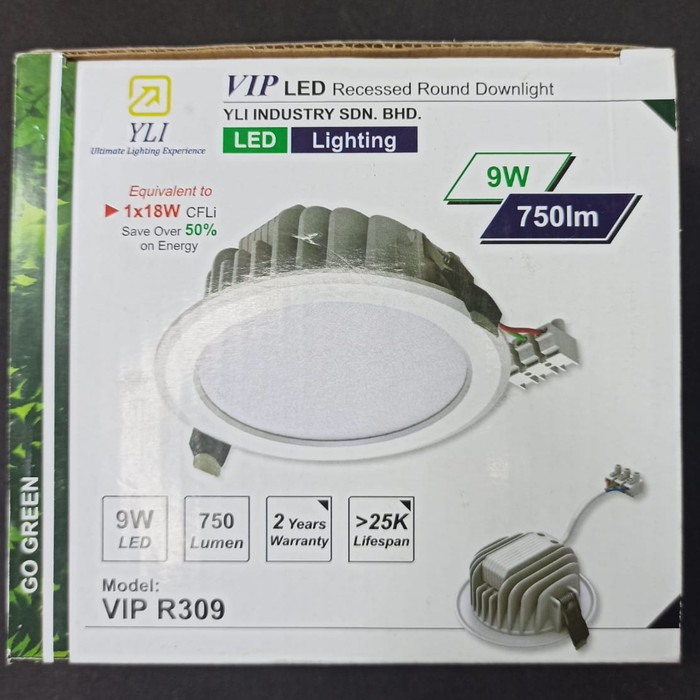 YLI VIP Downlight LED Panel 9W 9 Watt Type Round Bulat Cahaya Putih