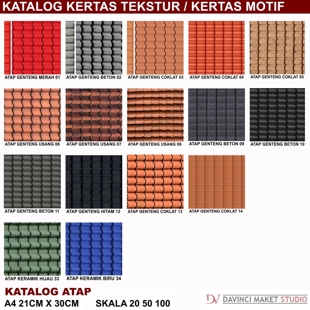 

Kertas Tekstur Bahan Atap 01 Maket Diorama - Motif Atap Genteng Tanah Liat Beton Keramik A4 21cm x 30cm skala 1:20 1:50 1:100