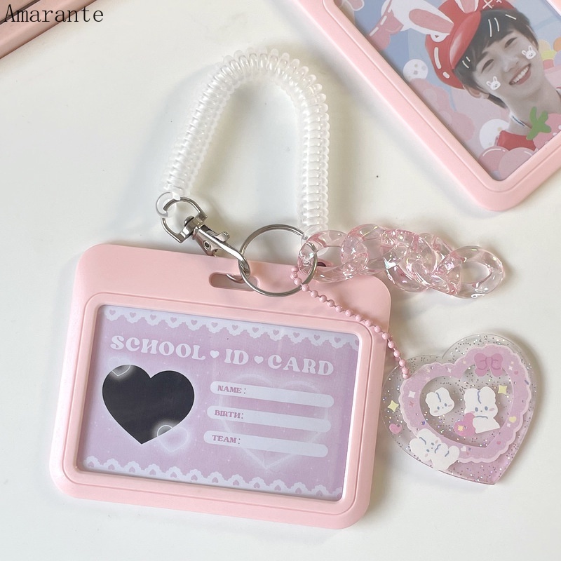 Ama Ins Idol Photocard Holder Rantai Pink Kredit Bus ID Bank Card Holder Tahan Air Pelindung Case Liontin Mengkilap