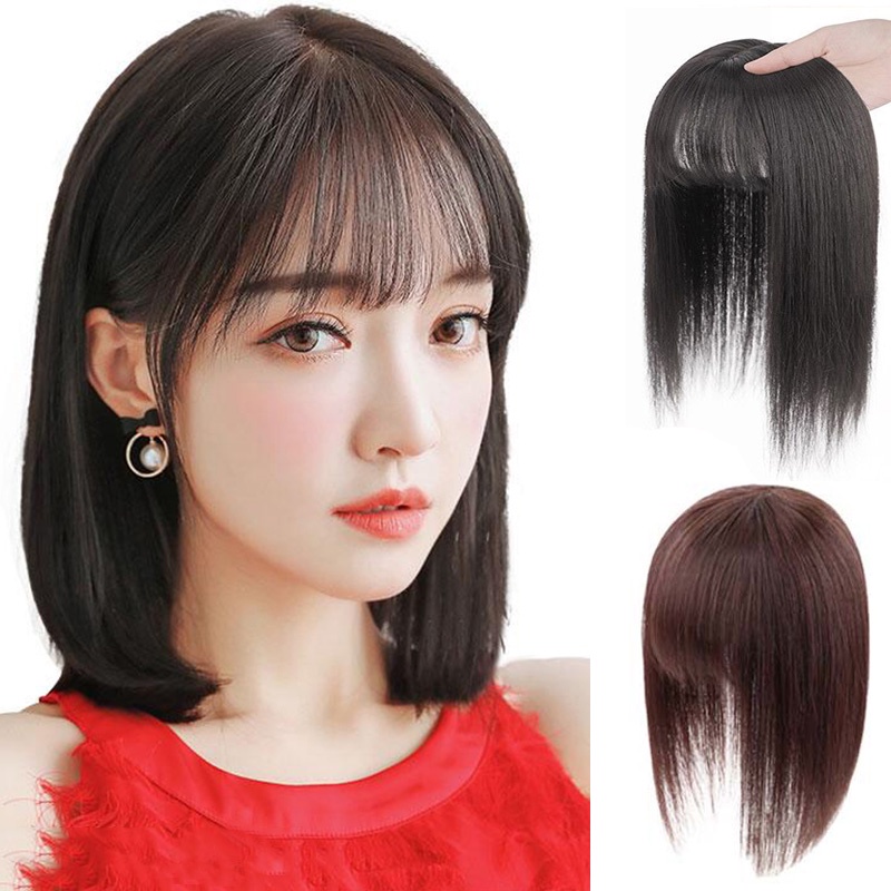 Women's Long Straight Wig Clip with Bangs Clip In Extension Wig