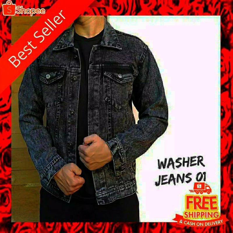 CUCI GUDANG!!! JAKET JEANS SANDWASH HITAM