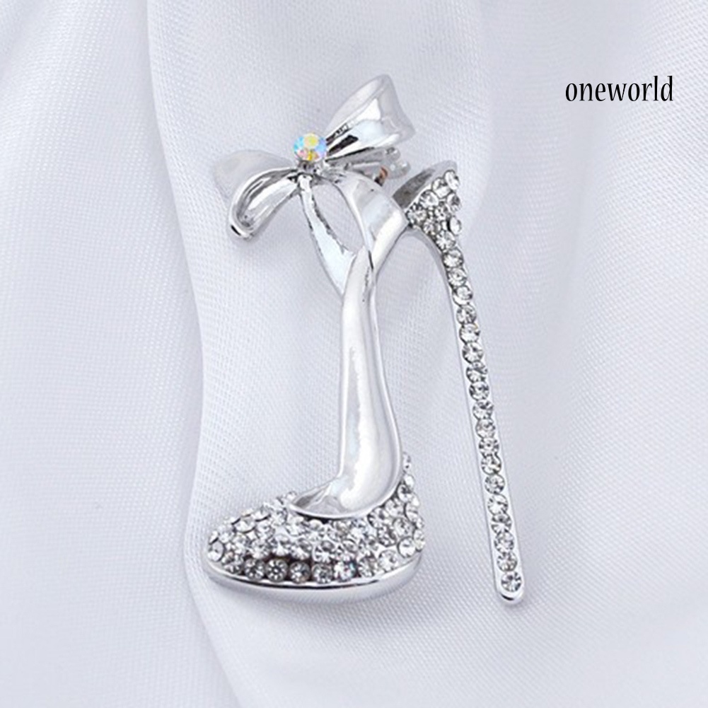 OW@ Women Rhinestone Inlaid High Heel Shoe Brooch Pin Corsage Lapel Jewelry Gift