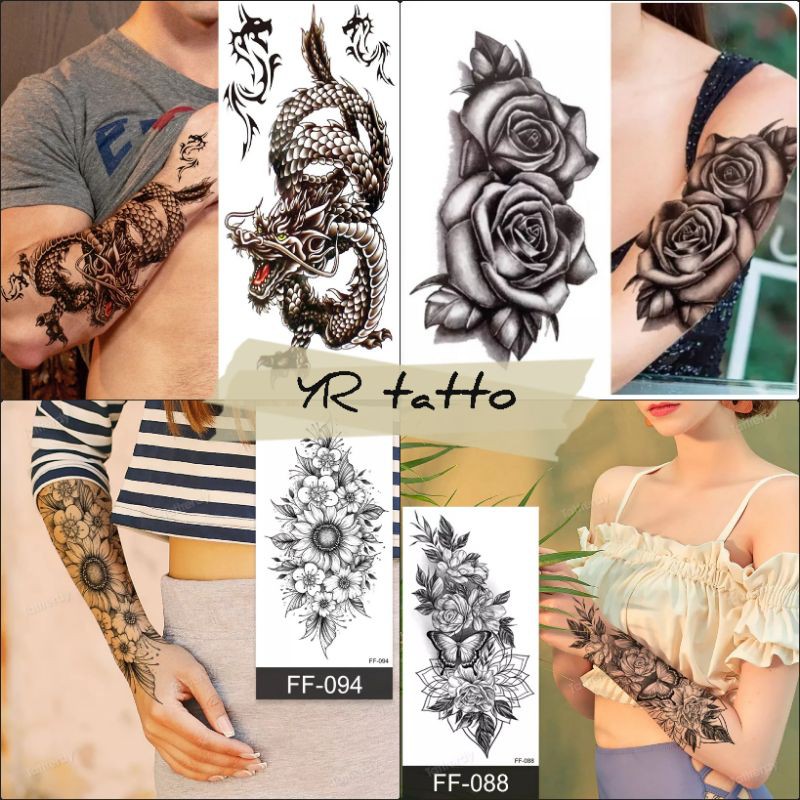 Tatto temporary Naga elang Bunga wanita model FF ukuran 21*10cm