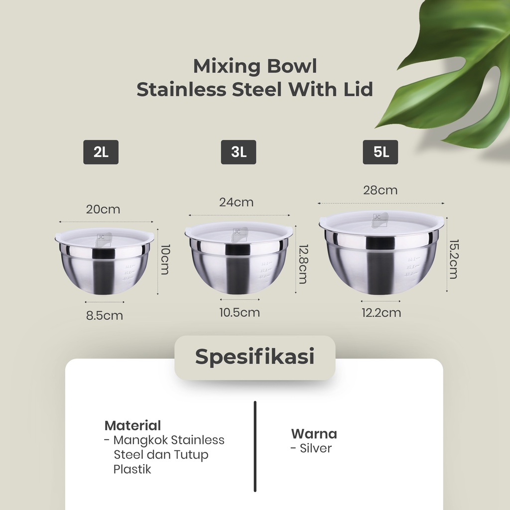 MIXING BOWL WITH LID | MANGKOK ADUK ADONAN STAINLESS + TUTUP