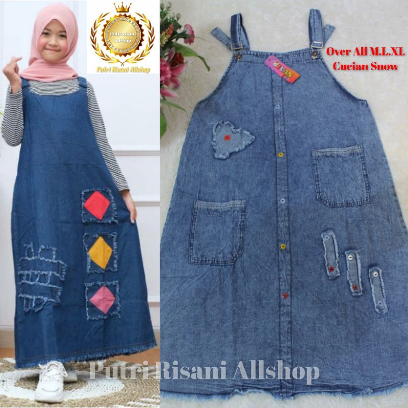 Baju Kodok Atau Over All Snow Anak-Anak Perempuan Bahan Shoft Jeans Ukuran M L XL Umur 5-10 Tahun