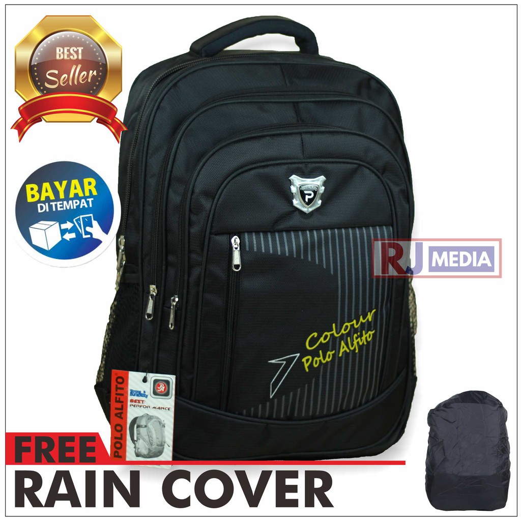 [BISA COD] Ransel POLO ALFITO Backpack Sekolah Kuliah Kerja Kuat Tebal Ransel Laptop Tas Pria Wanita SMP SMA Free Raincover Kualitas Ekspor Terbaru Jahitan Kuat Bahan Tebal Termurah