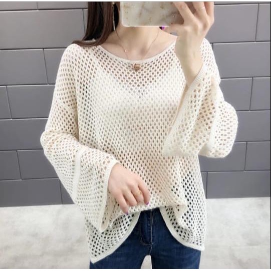 WSE390 - Atasan Jaring Rajut Messy Good Quality Lembut Model Korea Trending Korean Style Sweater Blouse Cardigan Jacket Jahitan Rapi Menggunakan Mesin Khusus