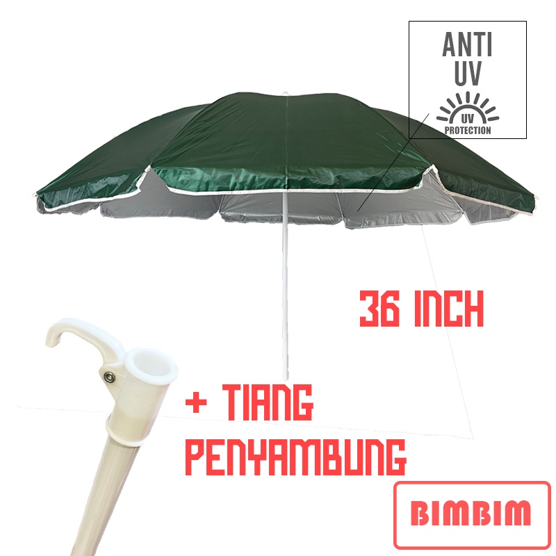 Payung Pantai 36 Inch Payung Tenda Jualan Cafe Bazaar 180 cm Anti UV Lapis Dalam Silver