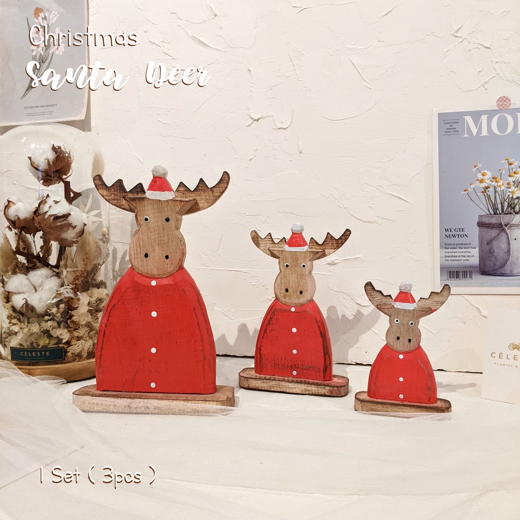 Pajangan Kayu Rusa | Santa Rusa | Hiasan Natal Rusa Set