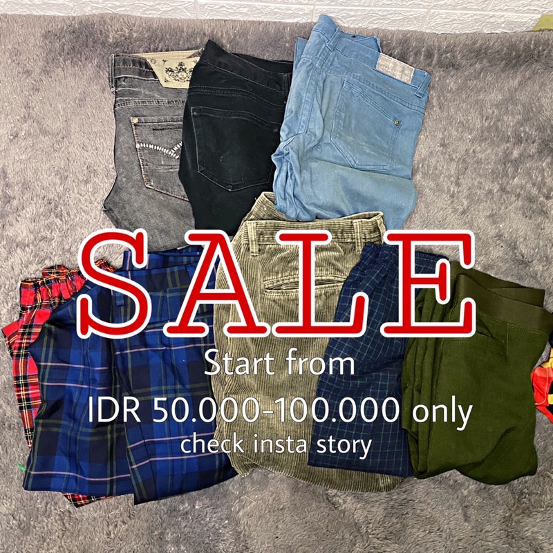 SALE !! Celana panjang tartan, corduroy, denim dan lainnya second / preloved