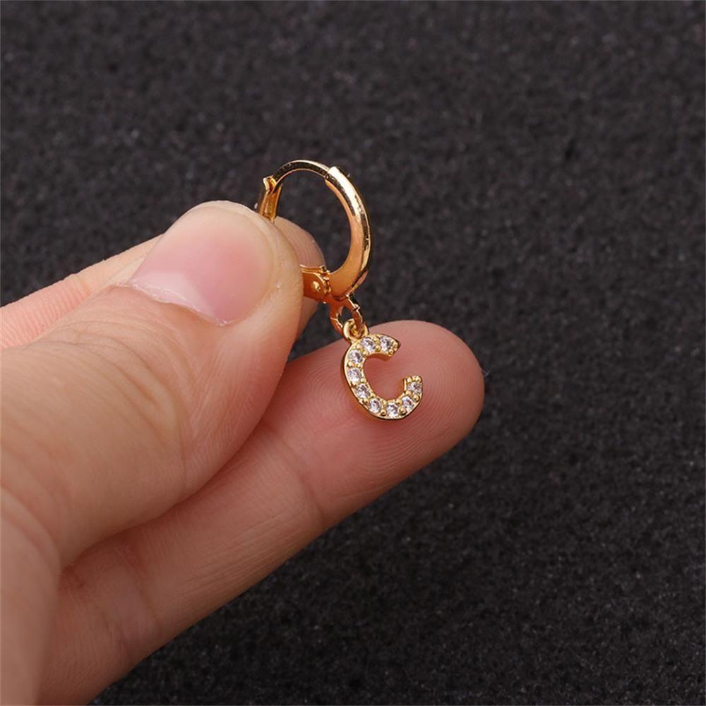 1 PC Anting Menjuntai Dengan Liontin Inisial Bunga Bahan Cubic Zirconia Warna Emas Perak Untuk Hari Ibu