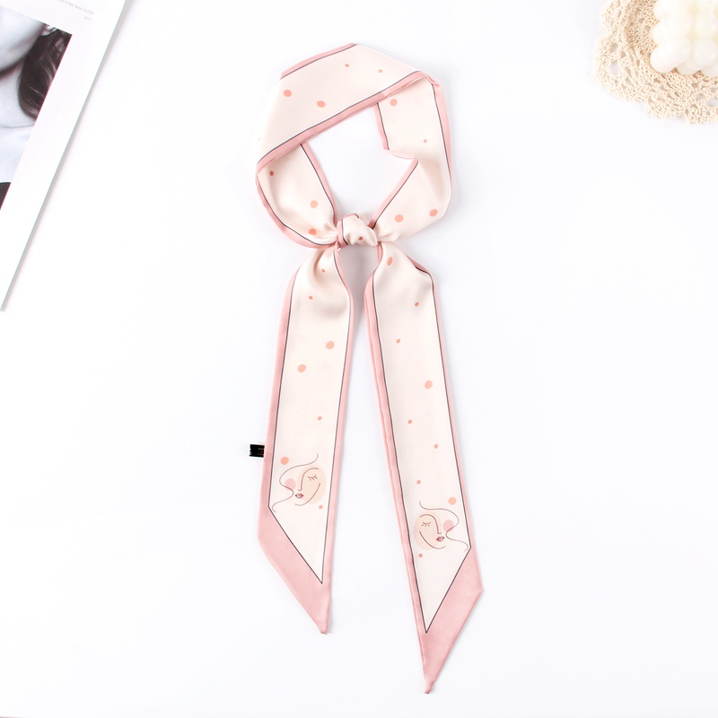 ♚Syal sutra merah muda ikat kepala kecil strip panjang diikat tas dasi dekoratif perempuan dengan ke