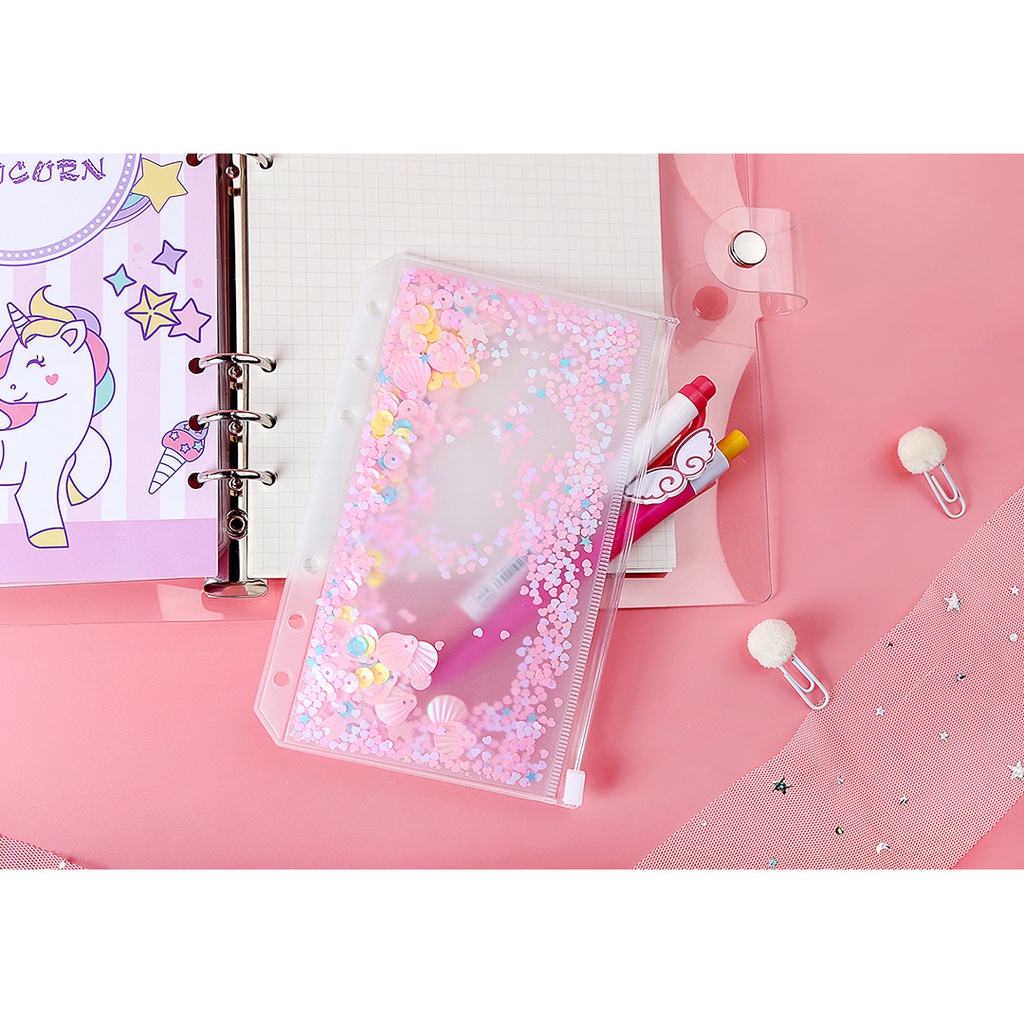 

ZIPPER BAG BINDER A6 6 RING GLITTER TRANSPARAN