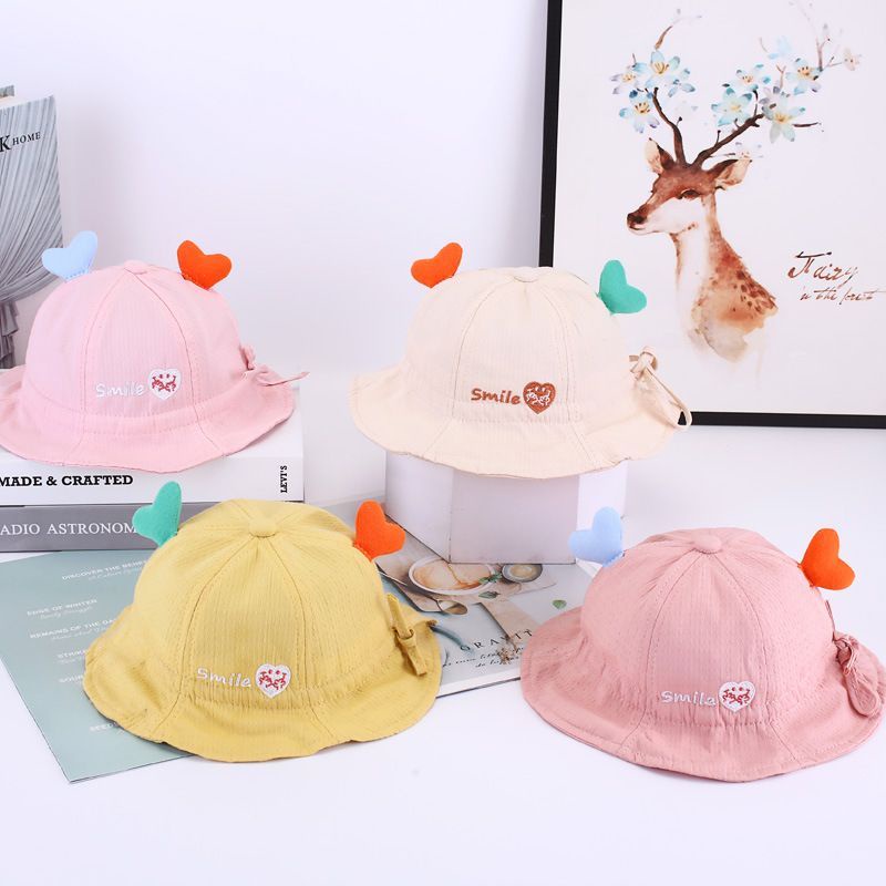 Topi bayi bucket smile love baby hat bucket pantai import