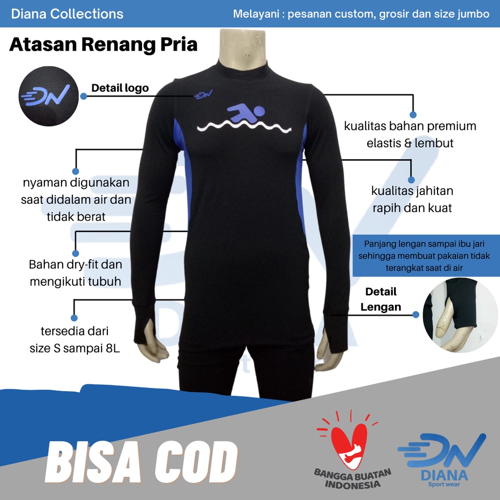 Terbaru Atasan Renang Lengan Panjang Atasan Renang Pria Baju Renang Dewasa Lengan Panjang Baju