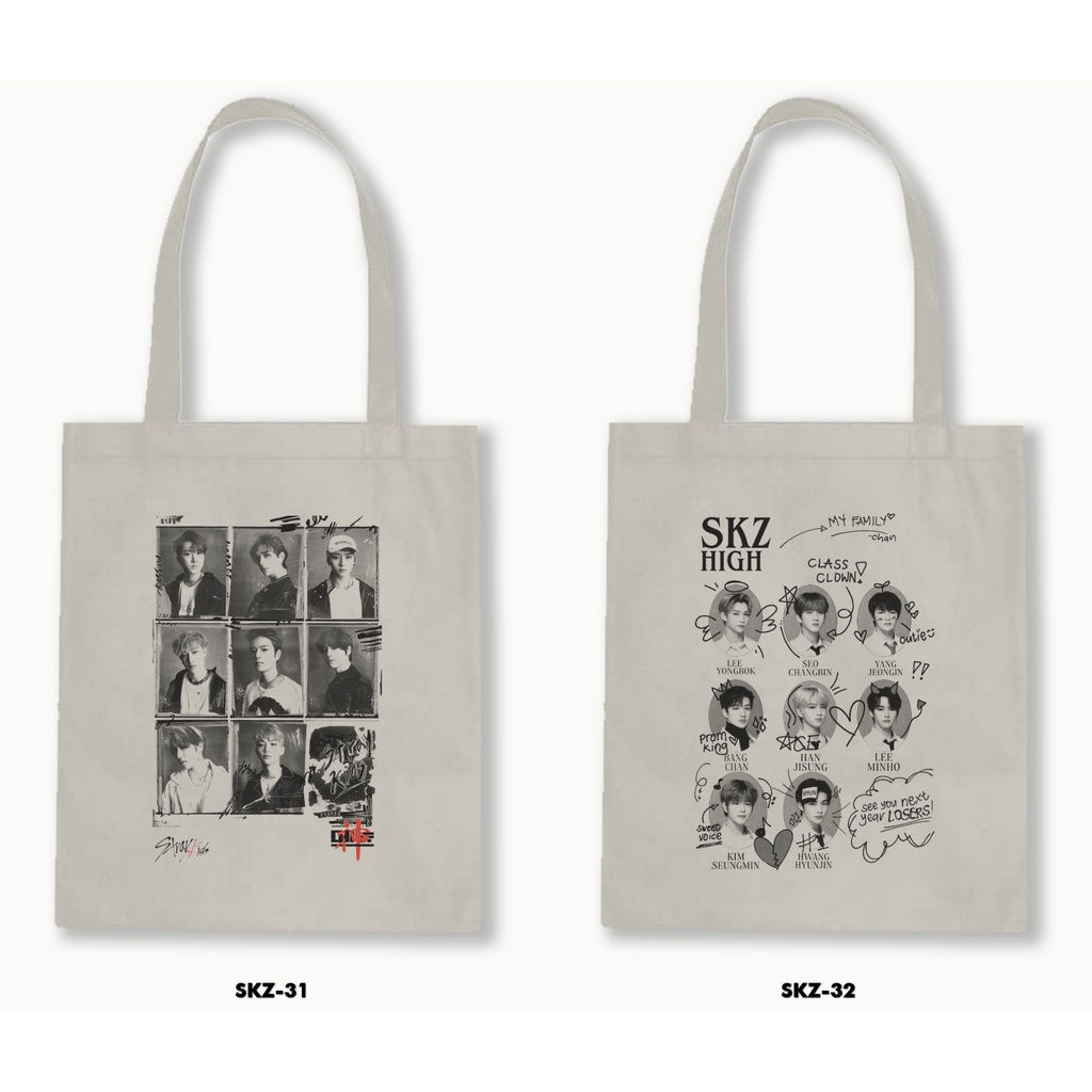 Tas Tote Bag Resleting Kanvas/Blacu  - Stray Kids 3