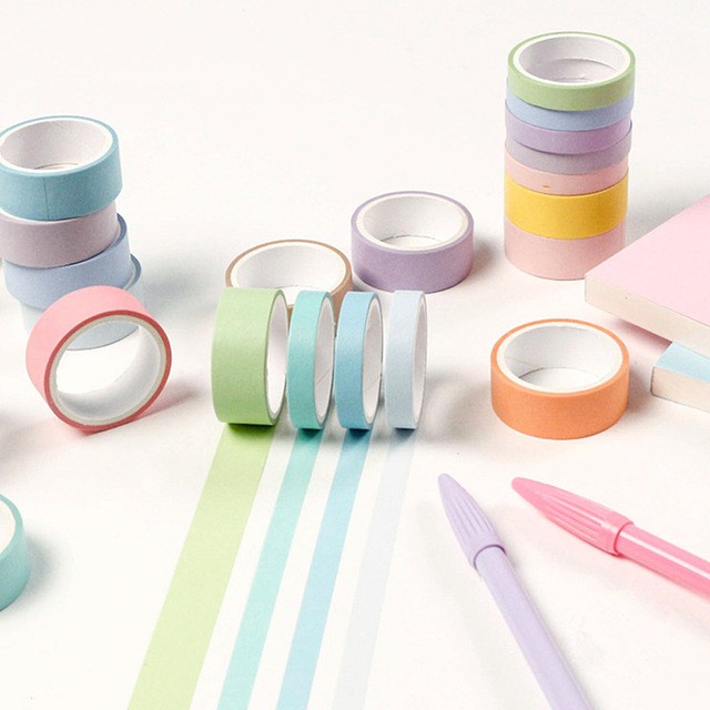 12 Color Macarons Masking Tape Set 7.5mm Slim 15mm Wide Decoration Washi Tapes