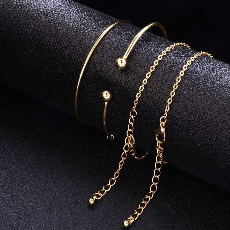 Set Perhiasan Gelang Rantai Cuff Emas Bentuk Daun Simpul Gaya Boho Untuk Wanita