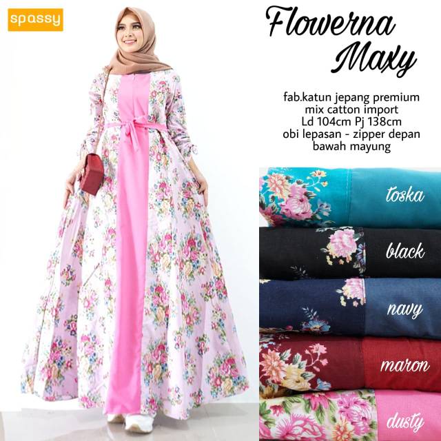 Flowerna maxy spassy | dress bunga | gamis katun jepang payung | gamis busui | gamis bunga