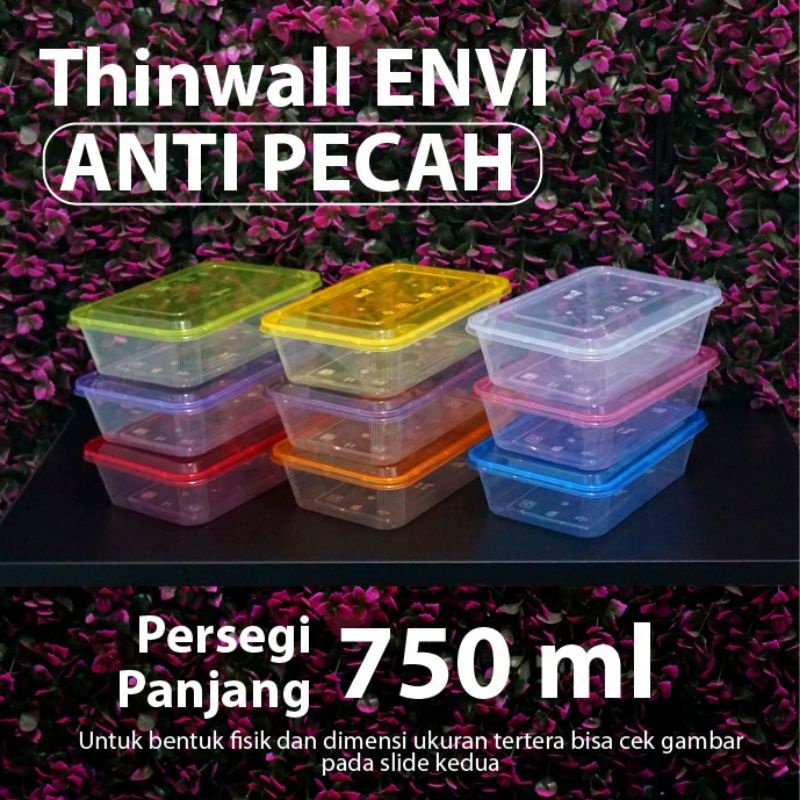 Medan Termurah (Satu set isi 6 pcs Warna warni) Thinwall 750ml anti pecah/kotak makanan rectngle/Thinwall envi anti pecah