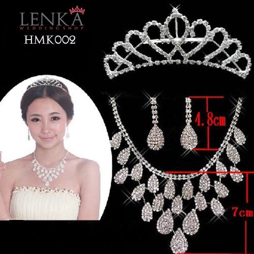 Paket Mahkota Kalung Anting Crystal Aksesoris Wedding Modern Lenka - HMK002