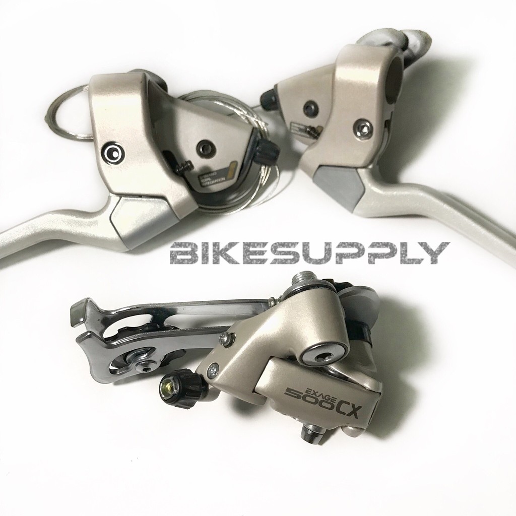 Set Shifter Brake Lever Shimano M050 dan RD Exage 500 CX M500 3 x 7 Speed Japan Vintage NOS
