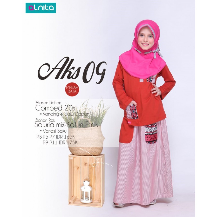 GAMIS ANAK ALNITA AKS 09 MERAH BATA SETELAN ATASAN + ROK FASHION MUSLIMAH