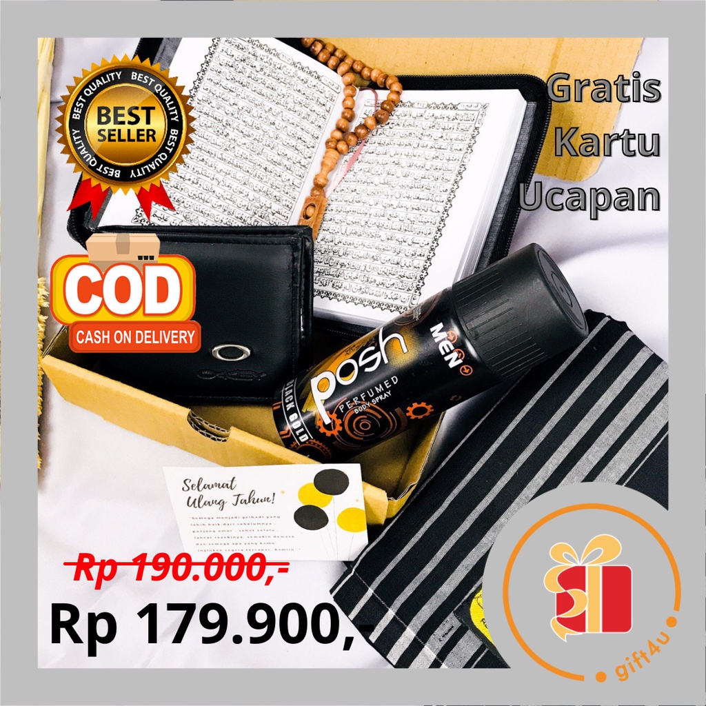 Hampers Cowok sarung Wadimor Parfum Posh Dompet Al Qur'an Tasbih Perlengkapan Sholat Fashion Muslim 