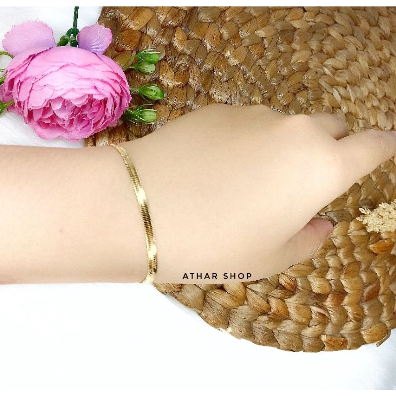 athar shop|| gelang titanium wanita anti karat smile bulan bintang love hati rantai sisik ular