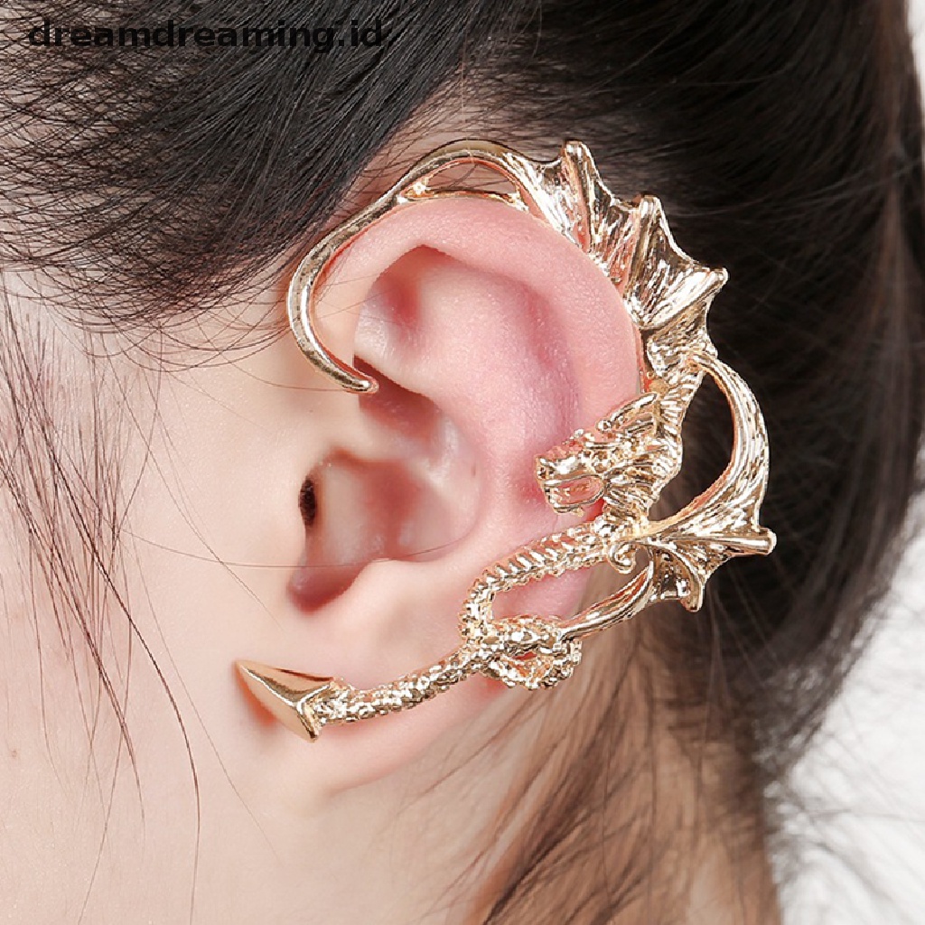 Anting Ear Cuff Bentuk Naga Gaya Retro Gothic Rock Punk Untuk Pria Dan Wanita