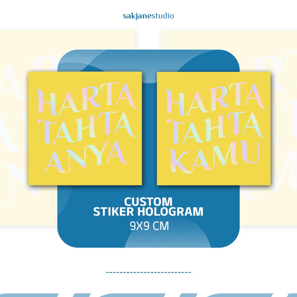 

PAKET HEMAT CUSTOM 15 STIKER HOLOGRAM VIRAL TERJANGKAU "HARTA, TAHTA, ..." (9CM X 9CM)