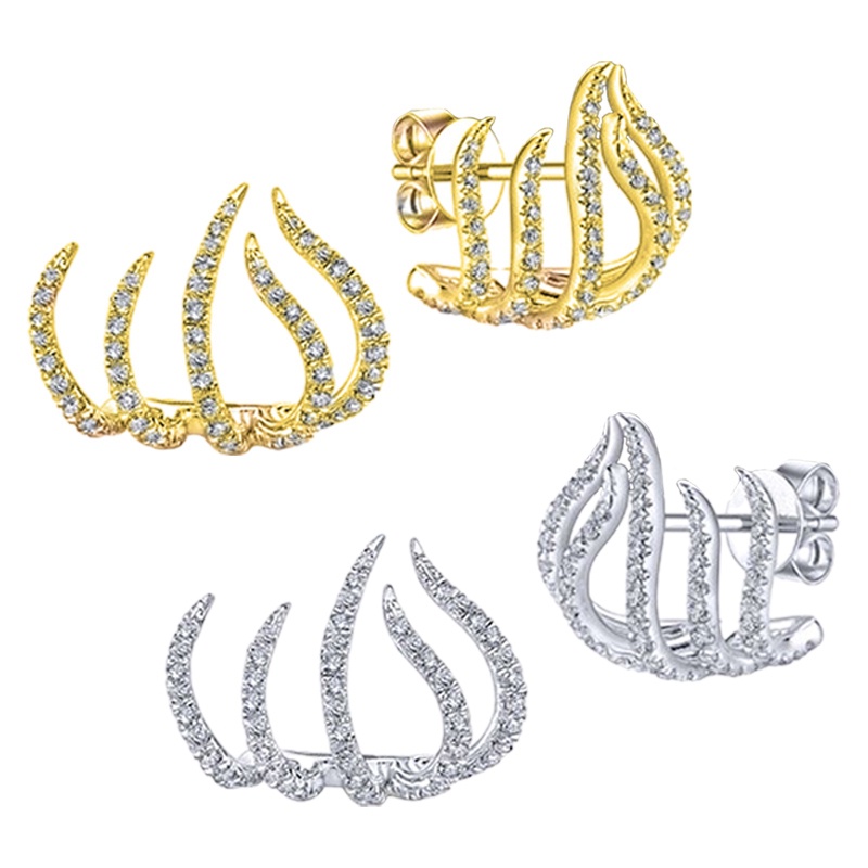 Anting Stud Tindik Desain Cakar Warna Silver Putih Untuk Wanita