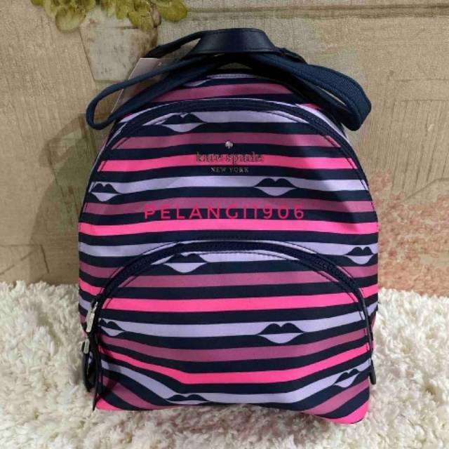 Tas Kate Spade Backpack Karissa Medium Nylon Lip Print Pink Multi wkru6587