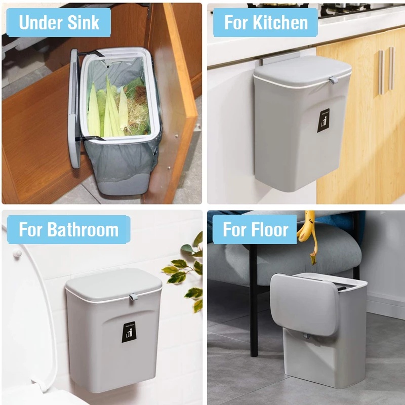 7L/9L Kitchen Creative Wall-mounted Plastic Slip Cover Trash Can With Lid / Household Cabinet Door Bathroom Classification Garbage Bin