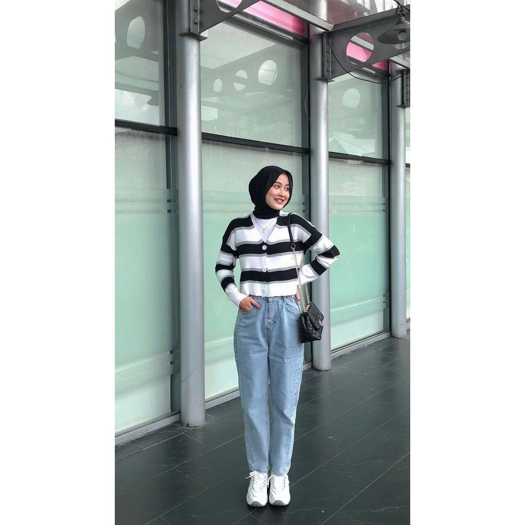 TheGirlHouse - MOM JEANS BOYFRIEND HIGHWAIST PINGGANG KARET