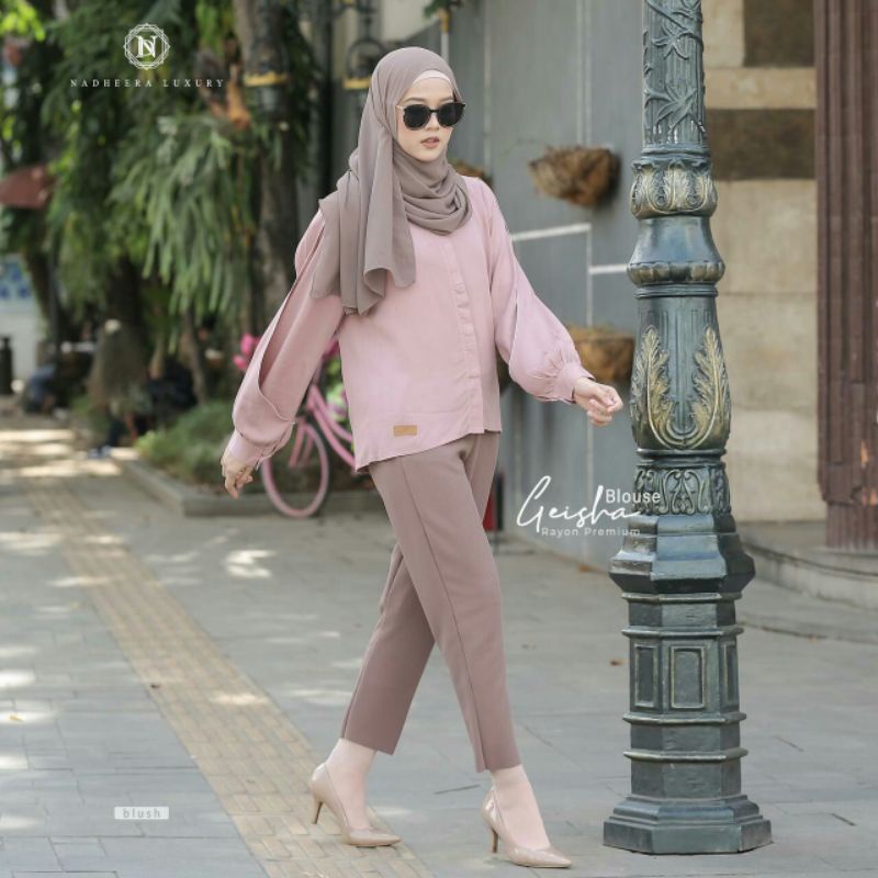 GEISHA BLOUSE BY NADHEERA LUXURY/ ATASAN WANITA/CASUAL BLUS/HEM RAYON/ATASAN MUSLIM