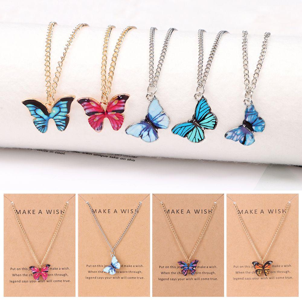 Lily Butterfly Necklace Hadiah Perhiasan Aksesoris Kalung Korea