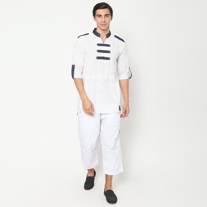 Zayidan Baju Koko Gamis Muslim Pria - Uwais Putih