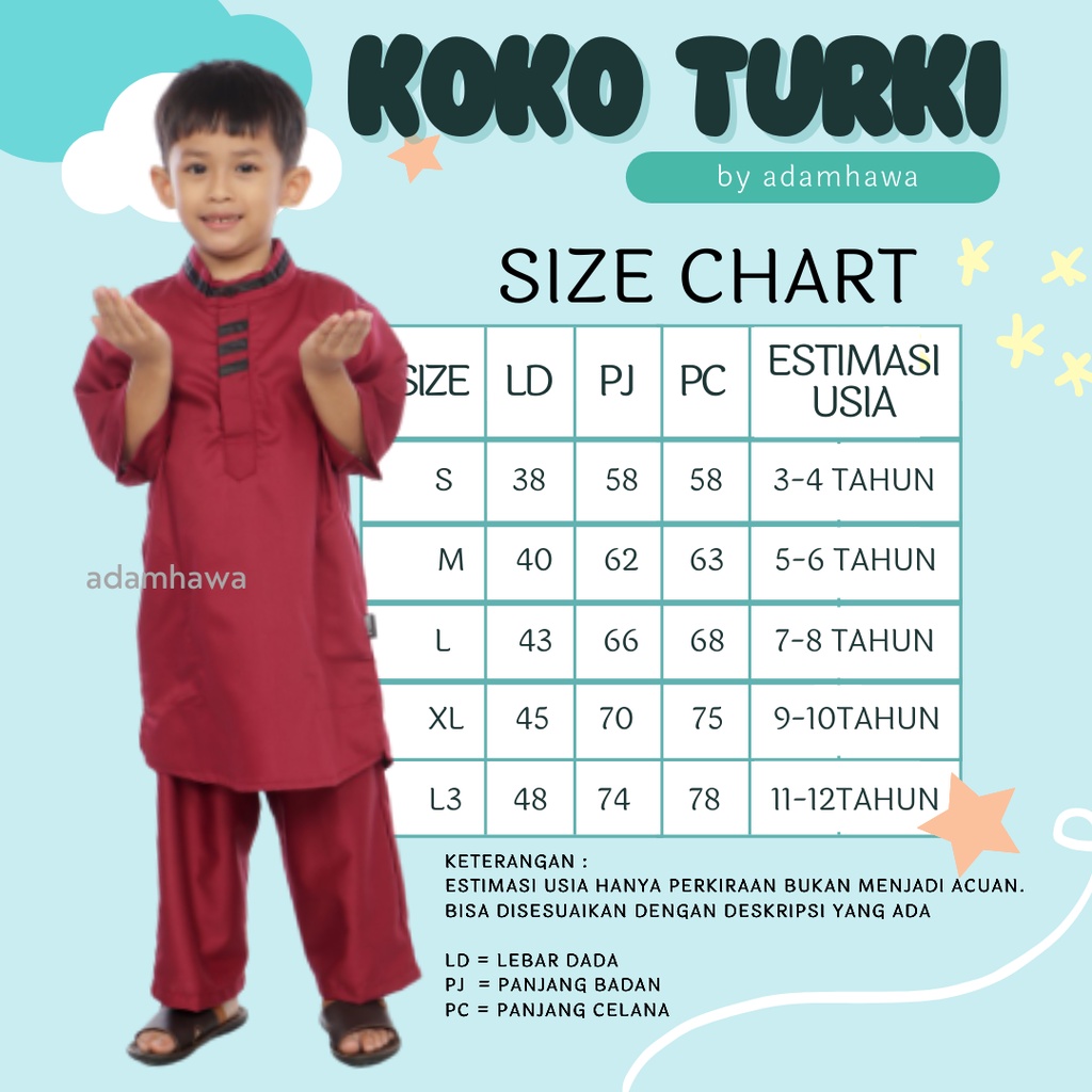 Stelan Koko Anak Turki Usia 3-12 tahun Lengan pendek Premium ORIGINAL