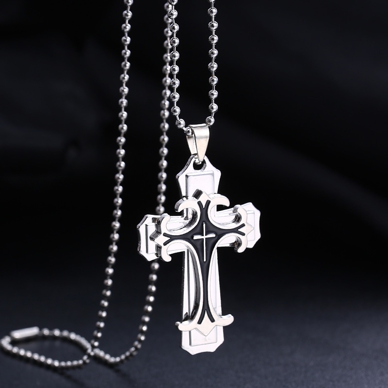 Kalung Rantai Liontin Salib Yesus Bahan Stainless Steel Warna Emas Perak Gaya Hip-Hop Rock Untuk Hadiah Ulang Tahun