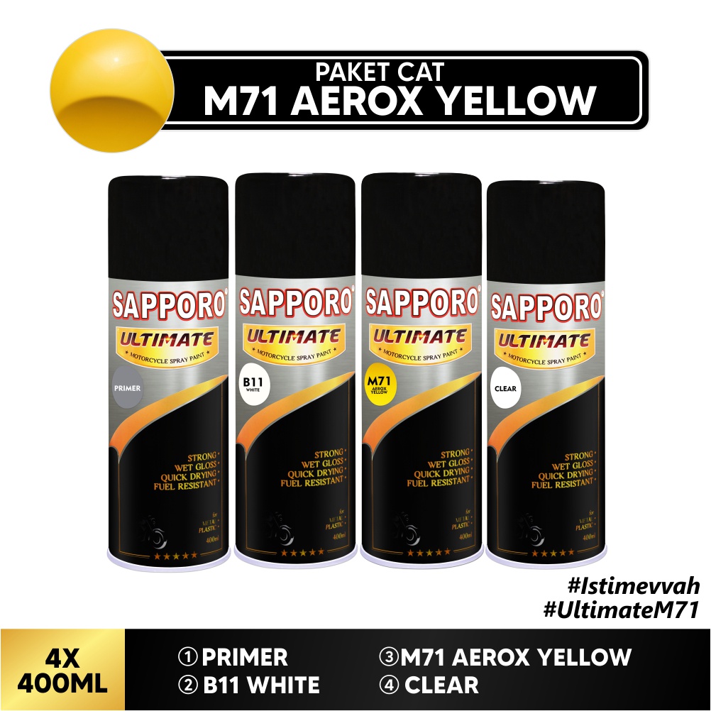 Paket Cat M71 Aerox Yellow / Sapporo Ultimate / Cat Spray Semprot Aerosol Terbaik