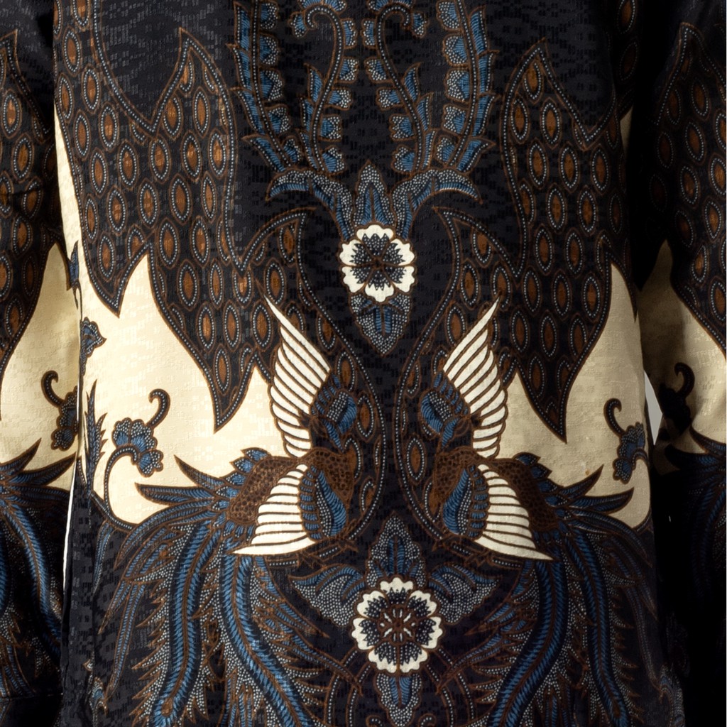 Benhill Kemeja Pria Batik Sutra Dobby Lengan Panjang  Hitam Motif 25087