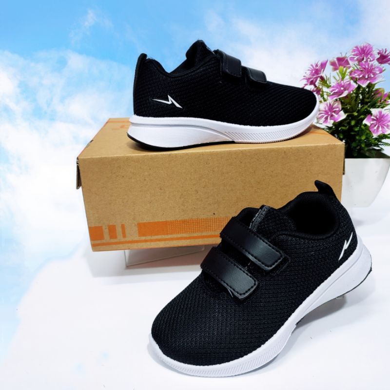 ANDO Sepatu Sekolah Anak Laki Perempuan Kecil Tanggung Black White Perekat Tanpa Tali Mia Elsie Original Size 29 sd 38